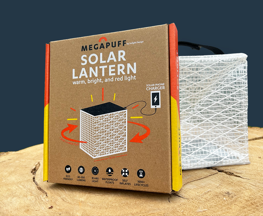 MegaPuff package with lantern in back.