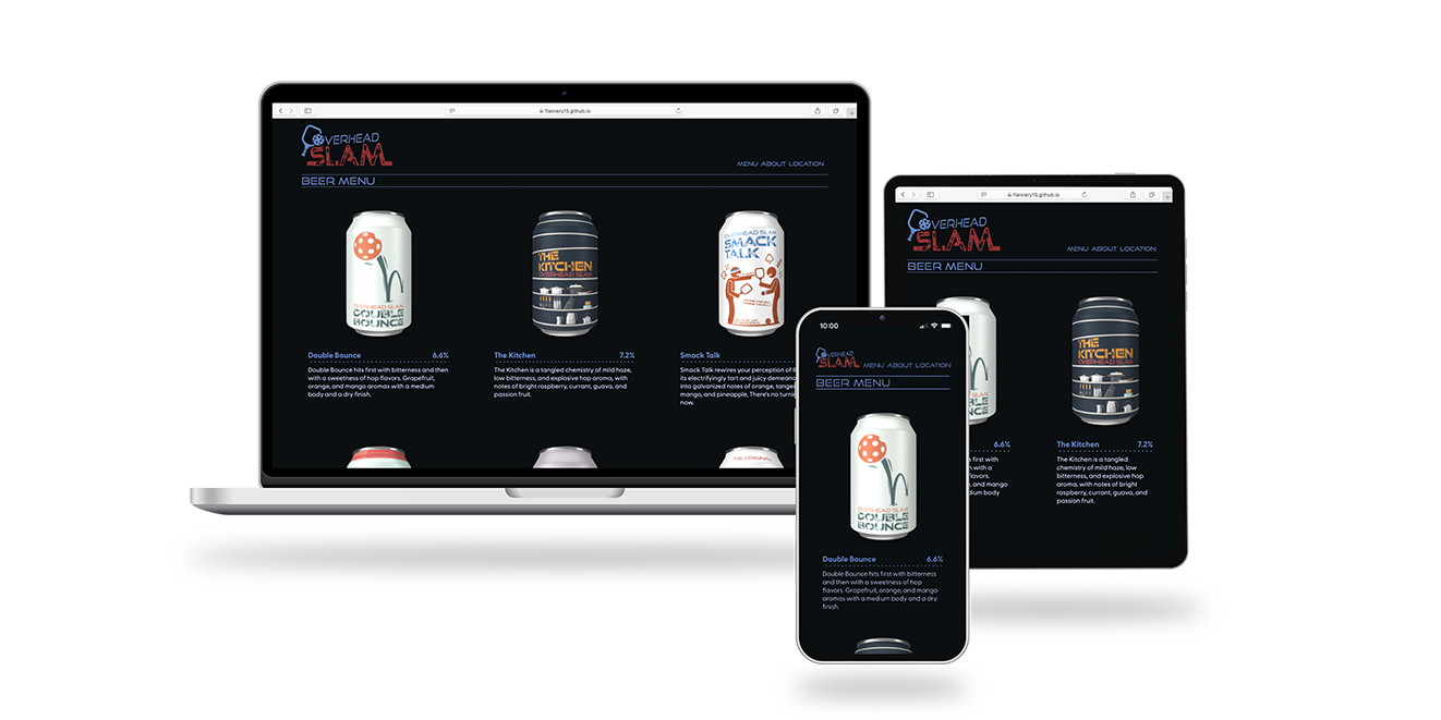 Overhead Slam website on desktop, mobile, and ipad.