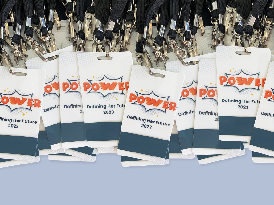 Conference branded name tags.
